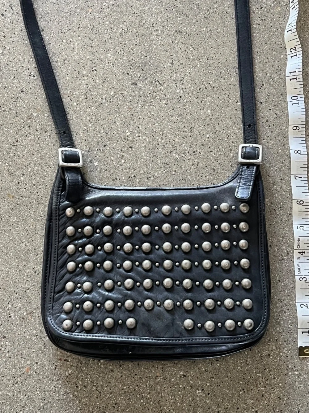 Coach Black Leather Crossbody with Silver Studs